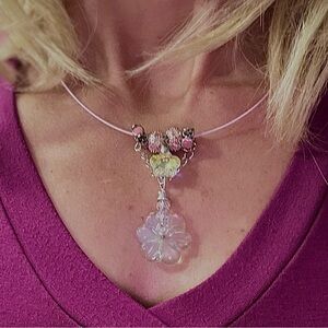 Pink and Silver Bohemian Crystal Necklace